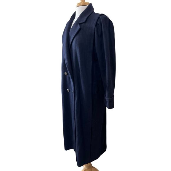Vintage JOFELD Eastland Fabric USA Navy Blue Wool MCM Trench Coat size M - Picture 2 of 11